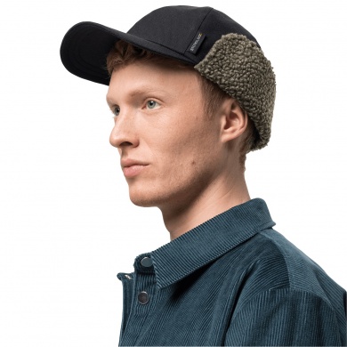 Czapka Jack Wolfskin Basecap Fierce Wind z wewnętrzną stroną z polaru, osłoną na szyję i uszy czarna męska